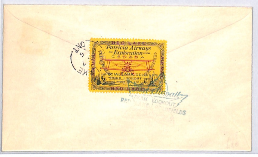 CANADA Air Mail 1926 Cover *PATRICIA AIRWAYS* (25c) Sioux Lookout-Red Lake YH332 - Image 9