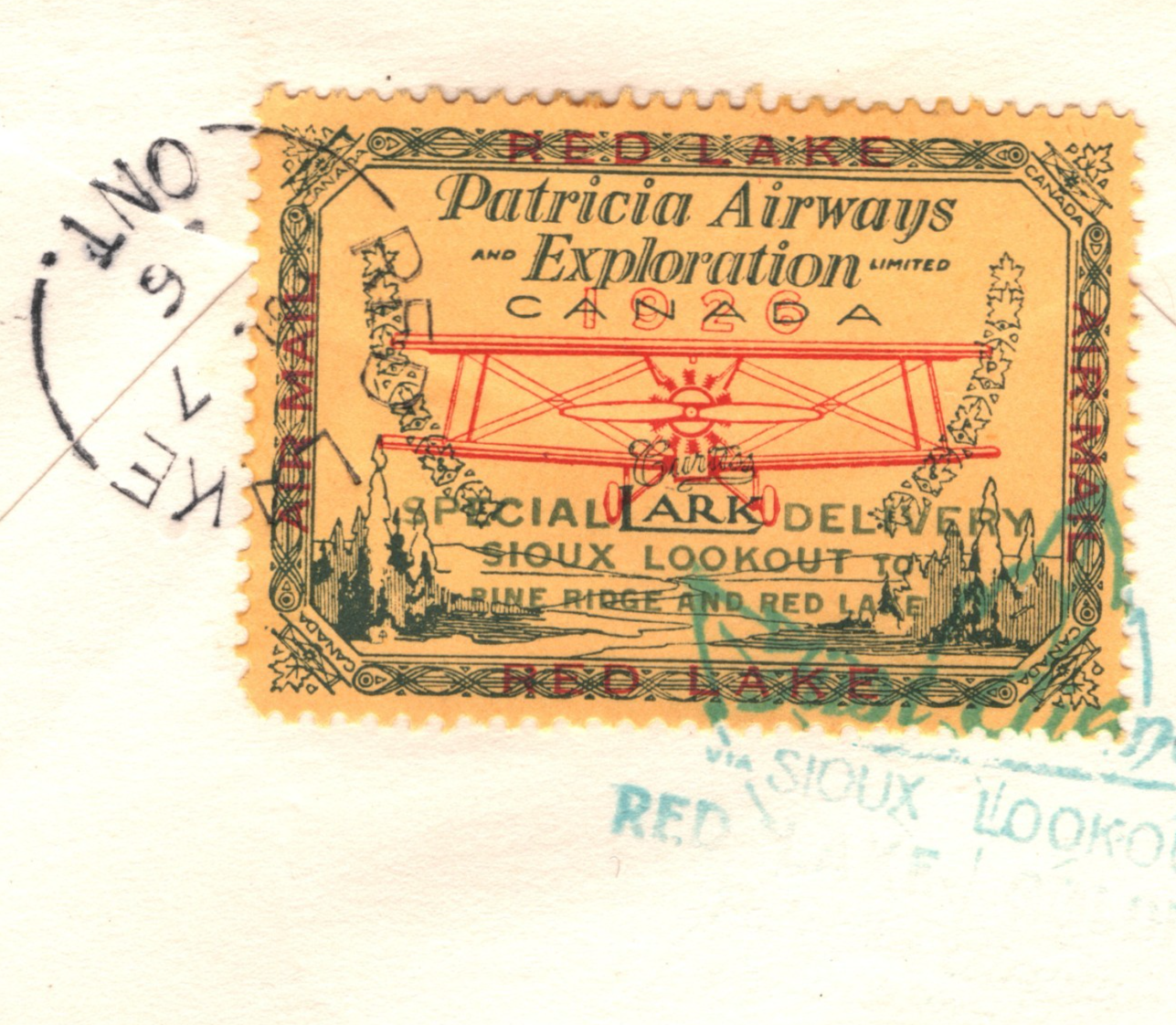 CANADA Air Mail 1926 Cover *PATRICIA AIRWAYS* (25c) Sioux Lookout-Red Lake YH332