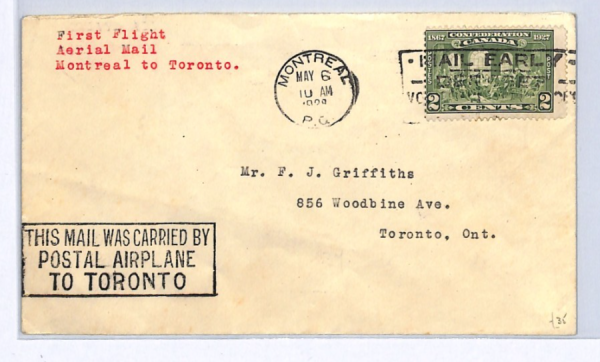 CANADA Air Mail Cover 1928? FIRST FLIGHT Montreal Toronto{samwells-covers}XW366 - Image 3