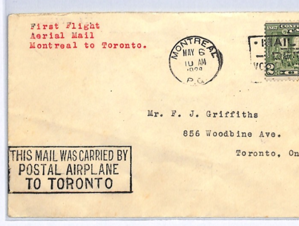 CANADA Air Mail Cover 1928? FIRST FLIGHT Montreal Toronto{samwells-covers}XW366