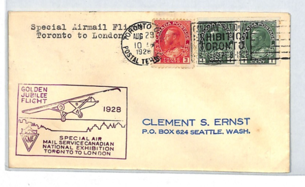CANADA Air Mail Cover 1928 GOLDEN JUBILEE SPECIAL FLIGHT Toronto London XJ288 - Image 3