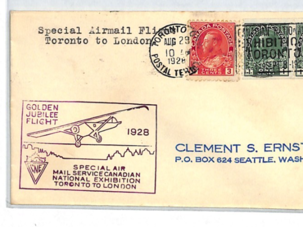CANADA Air Mail Cover 1928 GOLDEN JUBILEE SPECIAL FLIGHT Toronto London XJ288