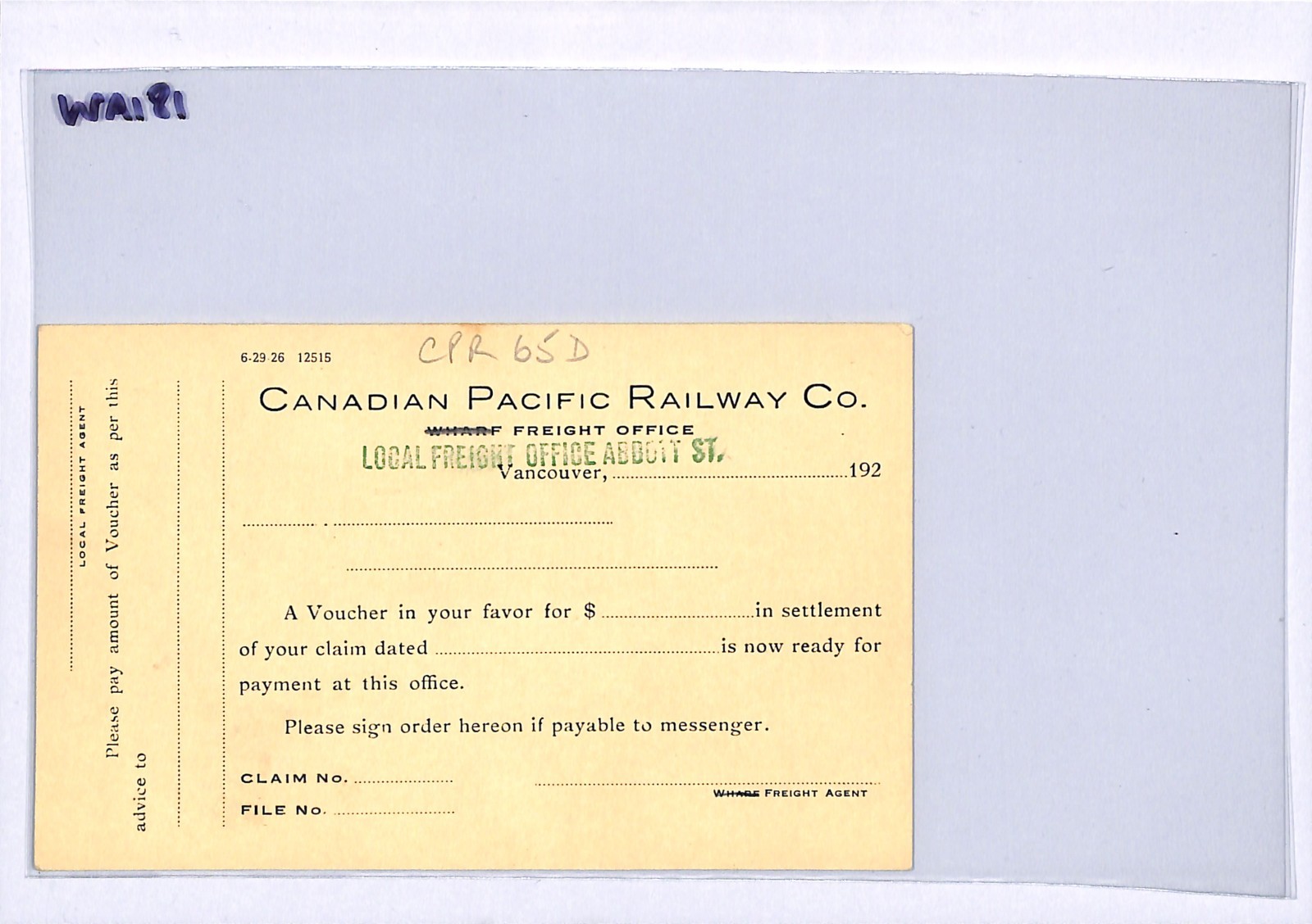 CANADA CPR RAILWAY Advert ALGONQUIN HOTEL KGV Card *FREIGHT OFFICE* Cachet WA181 - Image 8