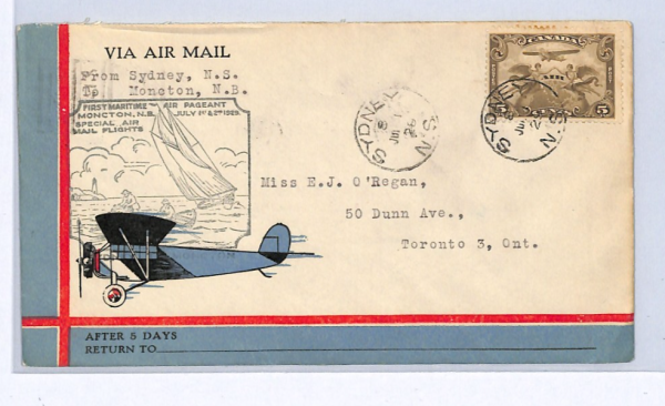 CANADA Cover 1929 AIR PAGEANT FIRST FLIGHT Sydney NS AEROPLANE Illustrated XW358