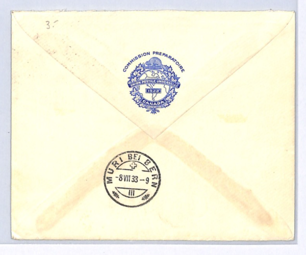 CANADA Cover *COMMISSION PREPARATOIRE UPU* Ottawa 1933 Switzerland Muri XW353 - Image 5