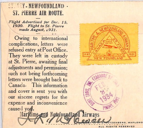 CANADA Cover INTERRUPTED 1931 NEWFOUNDLAND Airways FRANCE Retour 1934 YH335 - Image 5