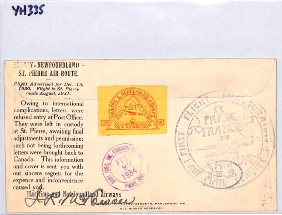 CANADA Cover INTERRUPTED 1931 NEWFOUNDLAND Airways FRANCE Retour 1934 YH335 - Image 10
