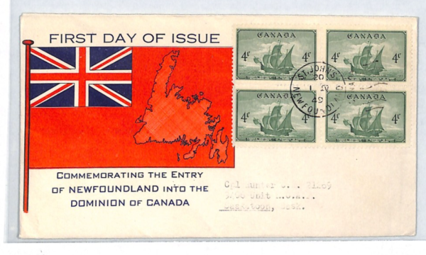 CANADA FDC 1949 NEWFOUNDLAND-DOMINION Flag ILLUSTRATED First Day Cover XJ280