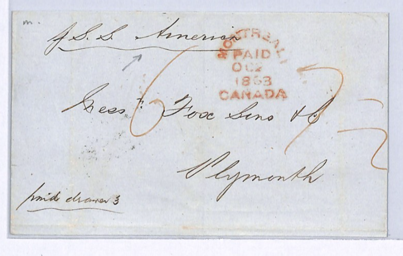 CANADA GB TRANSATLANTIC Cover *MONTREAL* ARC 1863 Plymouth Ship ARMENIAN XK219 - Image 3