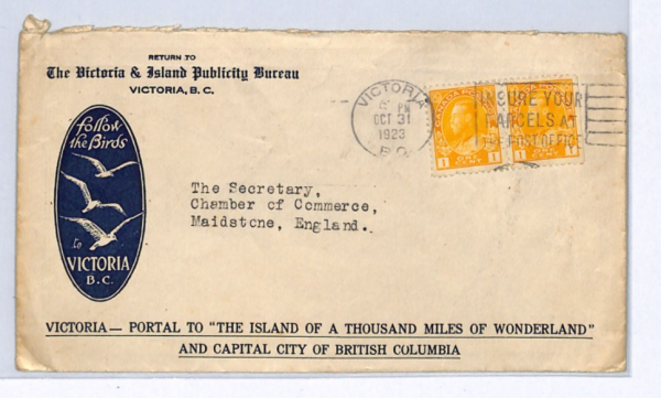 CANADA KGV Cover *VANCOUVER ISLAND* BC Map Illustrated 1923 Kent BIRDS XW347 - Image 4