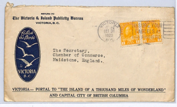 CANADA KGV Cover *VANCOUVER ISLAND* BC Map Illustrated 1923 Kent BIRDS XW347 - Image 7