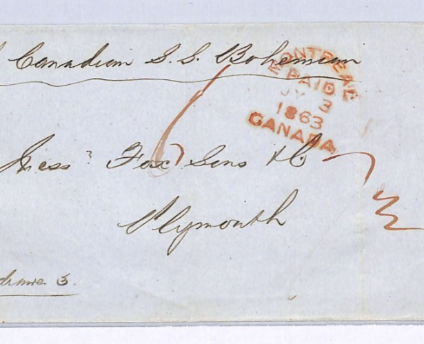 CANADA/GB TRANSATLANTIC Cover 1863 *MONTREAL* ARC Plymouth Ship BOHEMIAN XK206 - Image 8
