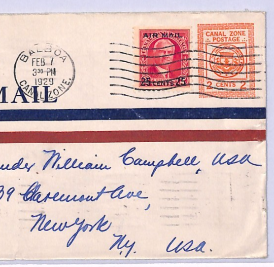 CANAL ZONE USA Air Mail Cover FIRST FLIGHT 1929 Balboa New York {samwells}XA226