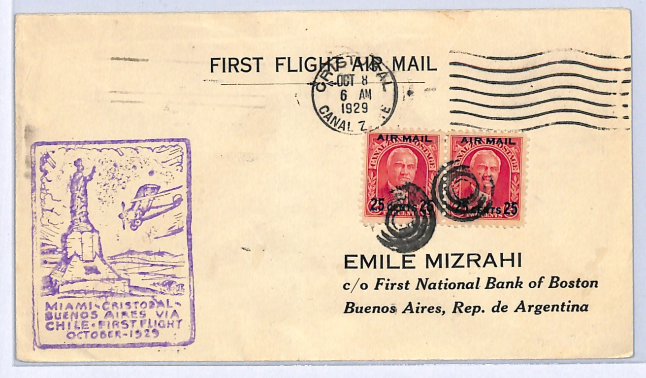 CANAL ZONE USA Air Mail Cover FIRST FLIGHT *ARGENTINA* 1929 Buenos Aires WG206 - Image 3