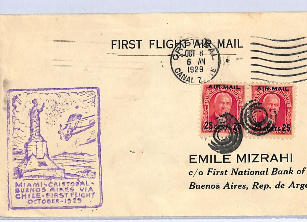 CANAL ZONE USA Air Mail Cover FIRST FLIGHT *ARGENTINA* 1929 Buenos Aires WG206