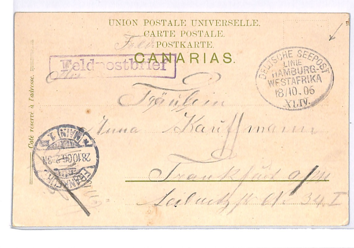 CANARY ISLANDS Card Germany *Feldpostbrief* WESTAFRIKA LINIE XLIV Ship 1906 WK43 - Image 3