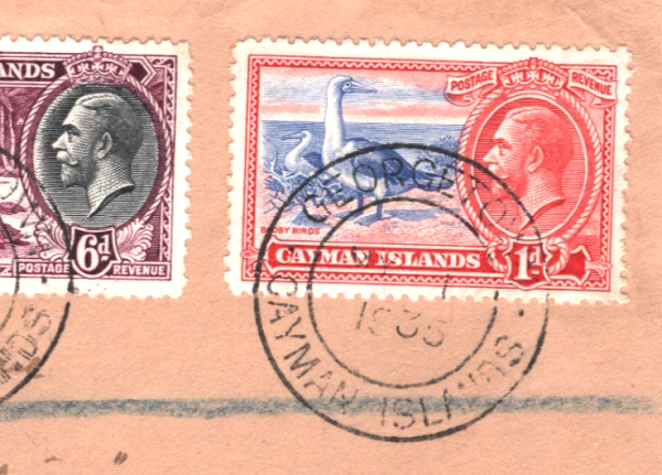 CAYMAN ISLANDS Cover 1935 KGV 6d TURTLES 1d BOOBY Farthing Registered Ches XW310 - Image 7