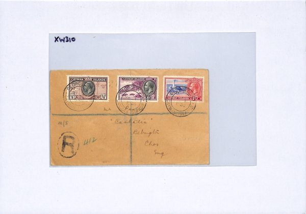 CAYMAN ISLANDS Cover 1935 KGV 6d TURTLES 1d BOOBY Farthing Registered Ches XW310 - Image 8