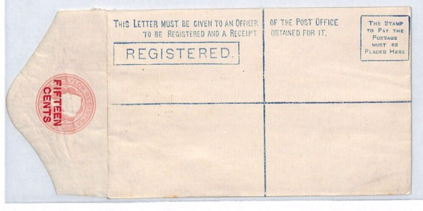 CEYLON Stationery Registered Envelope *FIFTEEN CENTS* Red Surcharge Unused YJ155 - Image 3