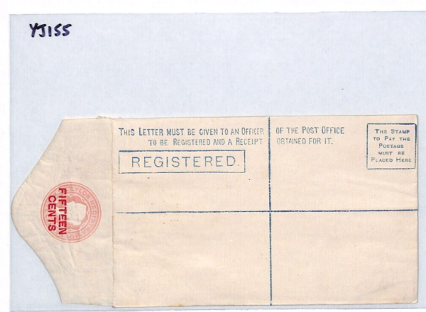CEYLON Stationery Registered Envelope *FIFTEEN CENTS* Red Surcharge Unused YJ155 - Image 7