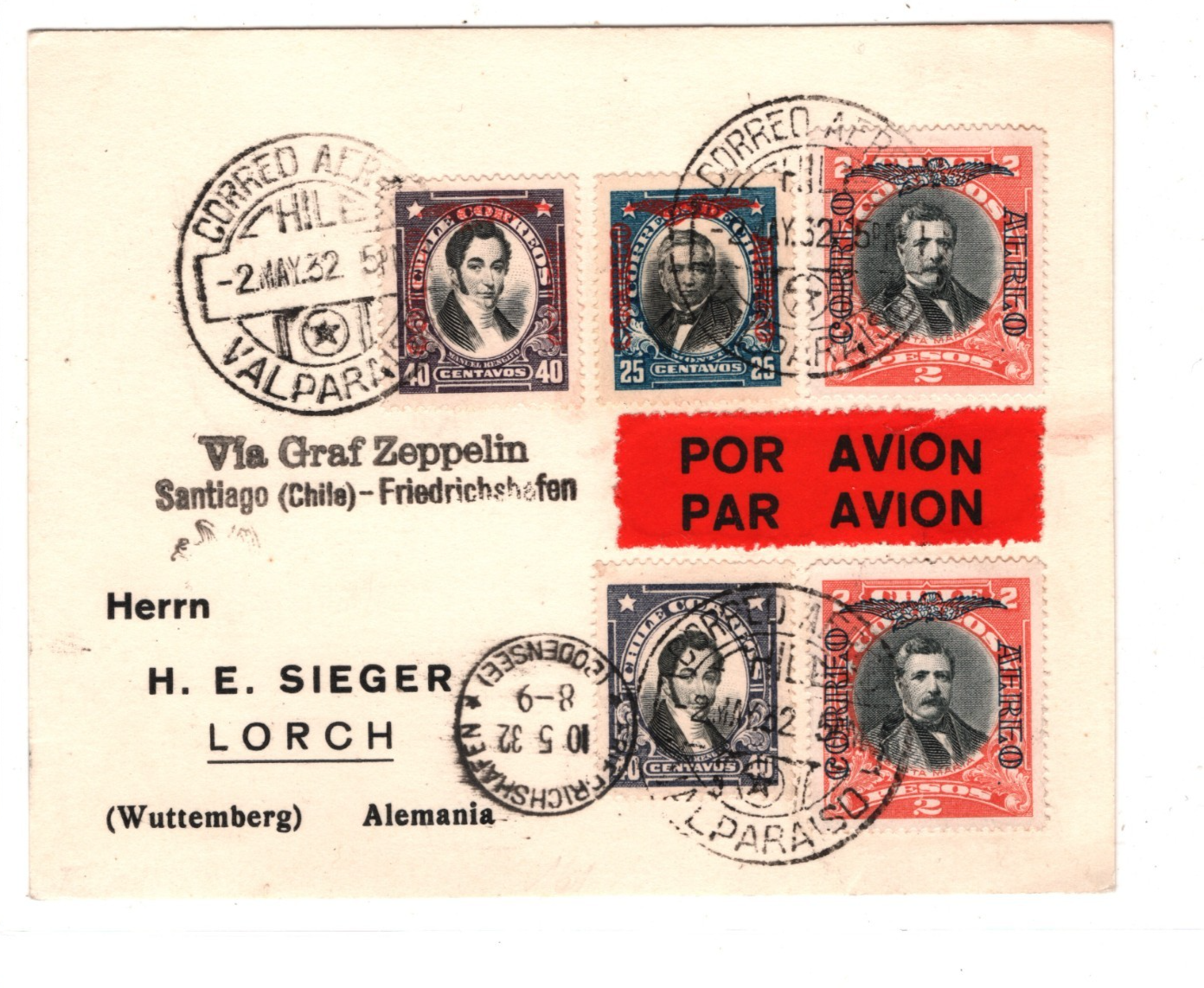 CHILE GRAF ZEPPELIN Air Mail Air Mail 2p Card Valparaiso Germany 1932 KZ147 - Image 3