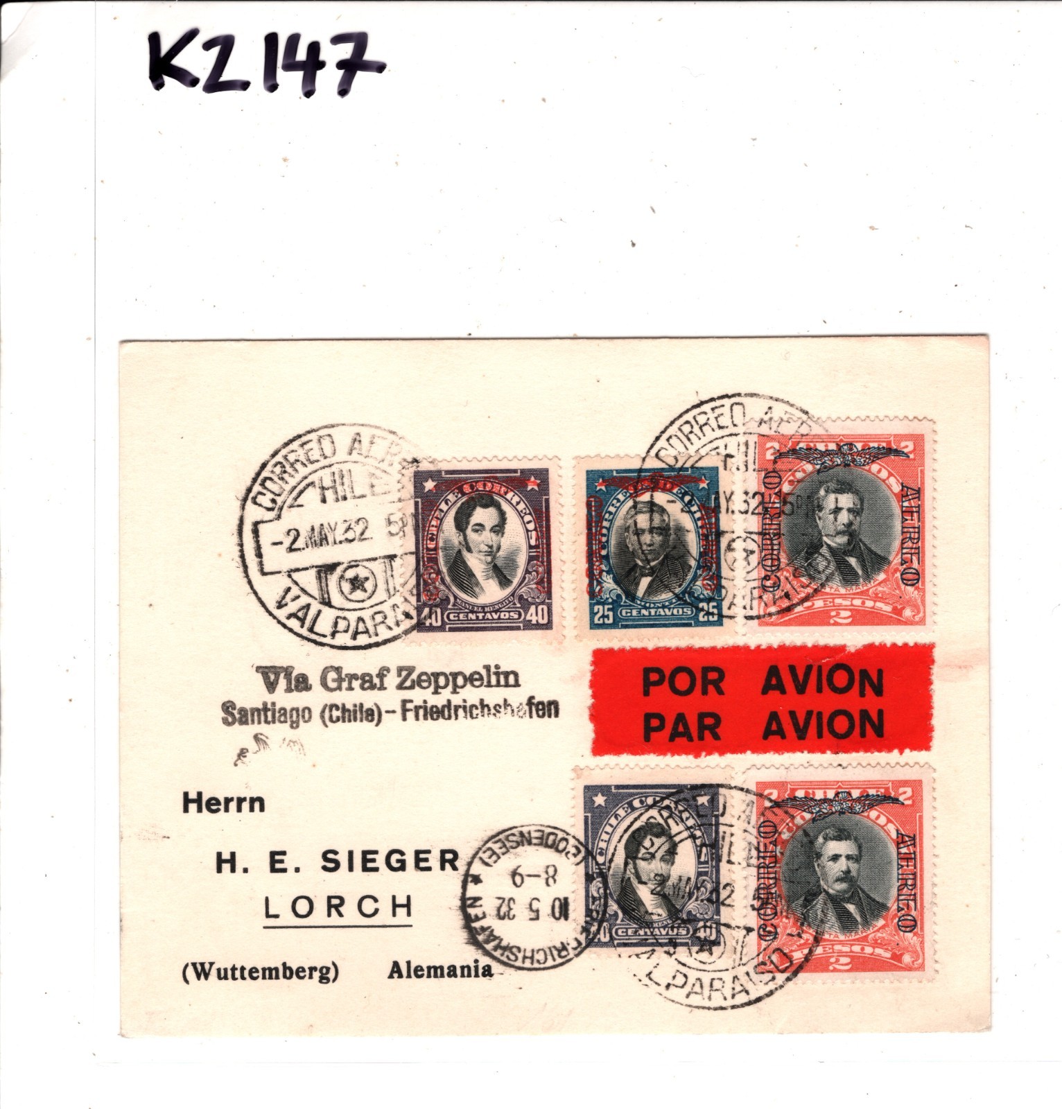 CHILE GRAF ZEPPELIN Air Mail Air Mail 2p Card Valparaiso Germany 1932 KZ147 - Image 7