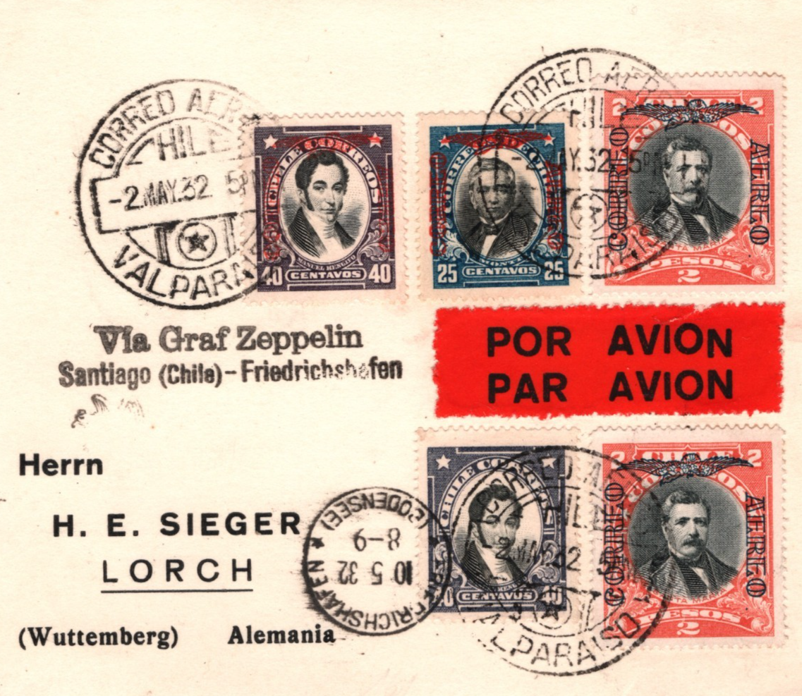 CHILE GRAF ZEPPELIN Air Mail Air Mail 2p Card Valparaiso Germany 1932 KZ147