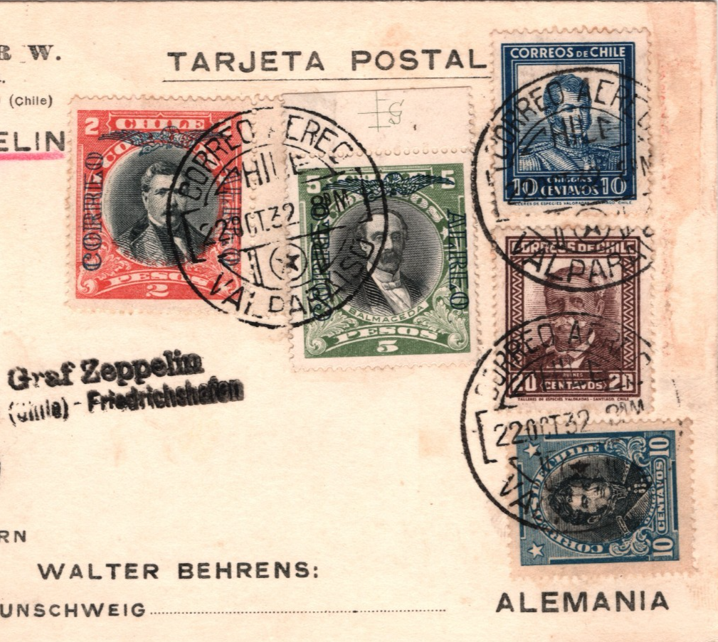 CHILE GRAF ZEPPELIN Air Mail Air Mail 5p 2p Card Valparaiso Germany 1932 KZ135 - Image 5