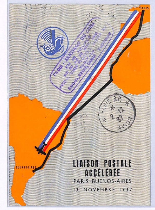 CHILE/FRANCE 10f Air High Value MIXED FRANKING Art Card 1937 TRANSATLANTIC XF228 - Image 3