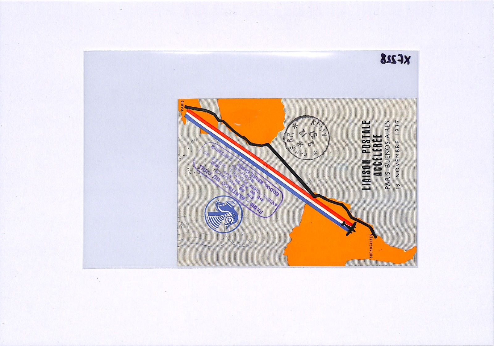 CHILE/FRANCE 10f Air High Value MIXED FRANKING Art Card 1937 TRANSATLANTIC XF228 - Image 5