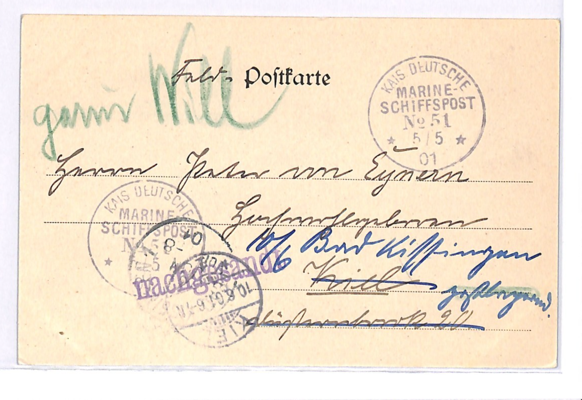 CHINA *CHINGKIANG* Message Card 1901 Germany SHIP *SCHIFFSPOST #51* Cancel WK40 - Image 5