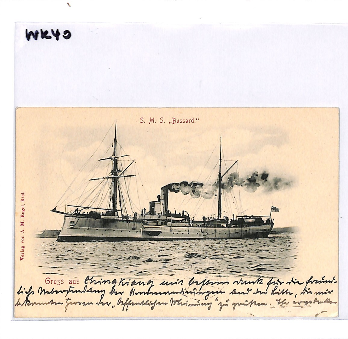 CHINA *CHINGKIANG* Message Card 1901 Germany SHIP *SCHIFFSPOST #51* Cancel WK40 - Image 6