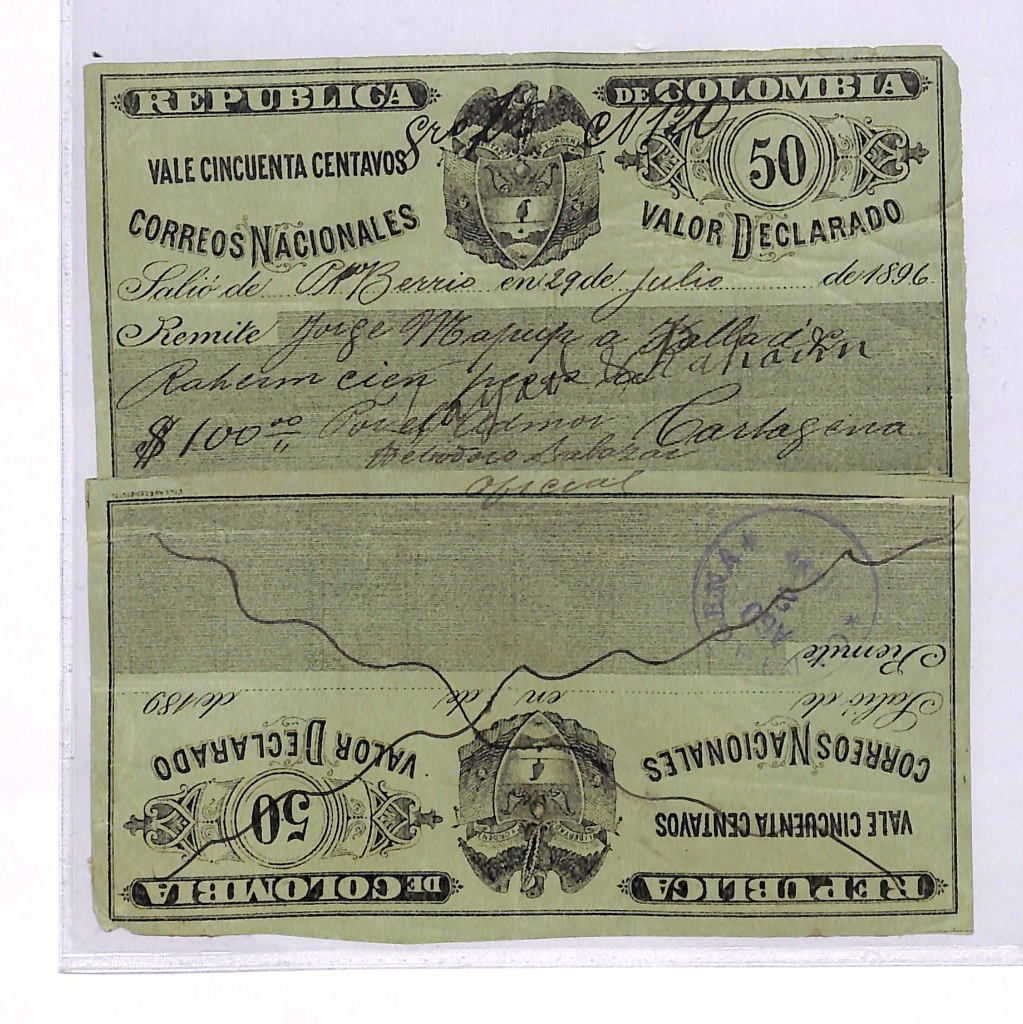 COLOMBIA CUBIERTA{2} 50c Stationery *RARE USED INTACT PAIR* Cartagena 1896 WB397 - Image 3