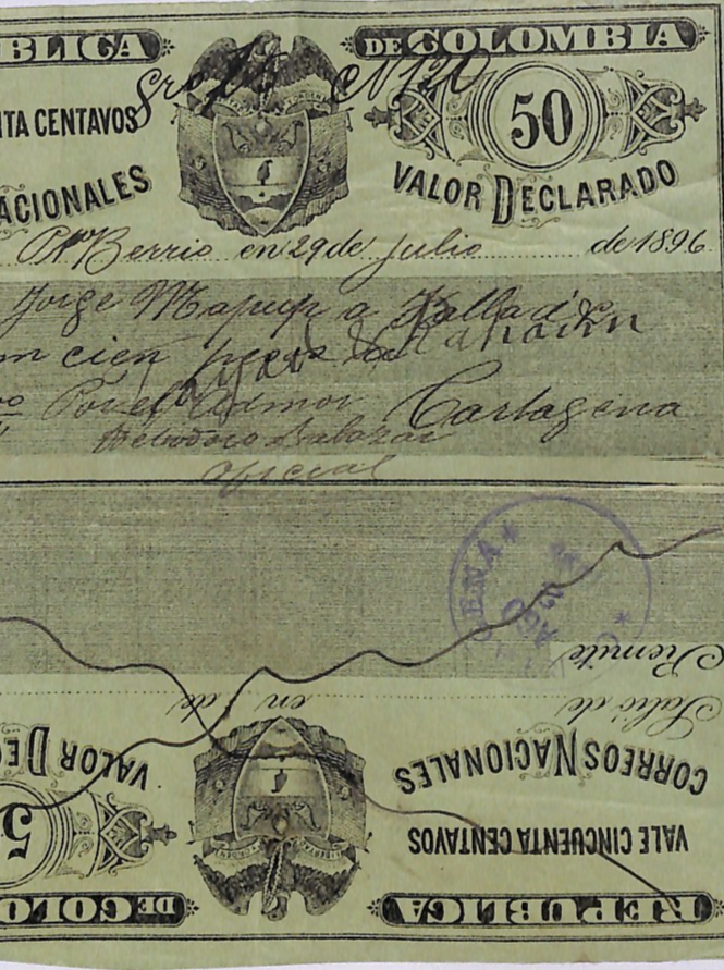 COLOMBIA CUBIERTA{2} 50c Stationery *RARE USED INTACT PAIR* Cartagena 1896 WB397
