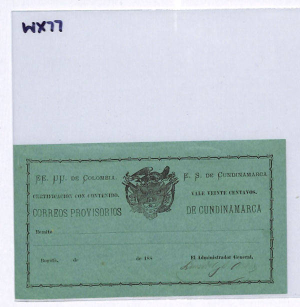 COLOMBIA *CUNDIMARCA* 20c CUBIERTA (1883) Scott G1 Cat $160 {ex Moorhouse}WX77 - Image 6