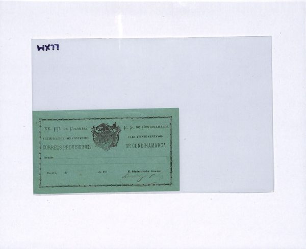 COLOMBIA *CUNDIMARCA* 20c CUBIERTA (1883) Scott G1 Cat $160 {ex Moorhouse}WX77 - Image 8