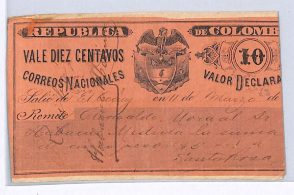 COLOMBIA Cover 10c CUBIERTA Insured Letter Stamp Used 1899 Santa Rosa WX11