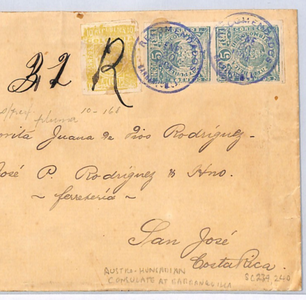 COLOMBIA Cover 1904 Barranquilla 10 Pesos Reg AUSTRIA-HUNGARY CONSUL Wafer WX62 - Image 3