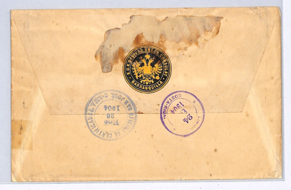 COLOMBIA Cover 1904 Barranquilla 10 Pesos Reg AUSTRIA-HUNGARY CONSUL Wafer WX62 - Image 5