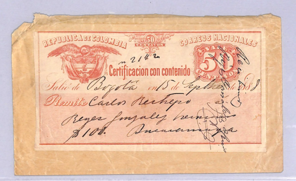 COLOMBIA Cover 50c CUBIERTA Insured Letter Stamp 1888 Stationery {Moorhouse}WT85 - Image 3