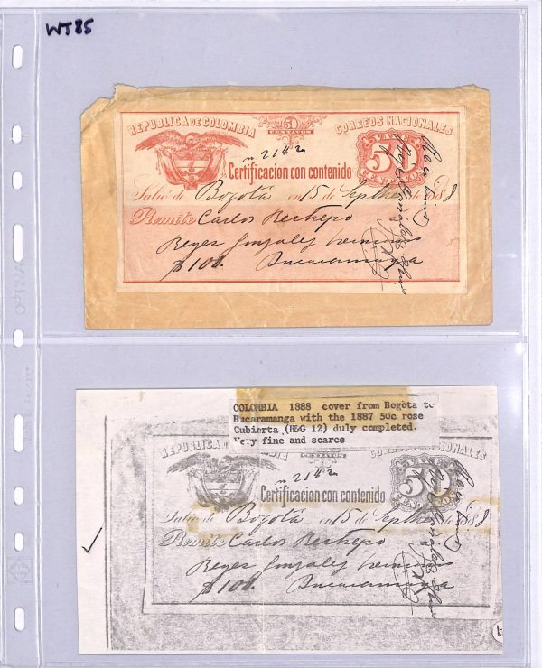 COLOMBIA Cover 50c CUBIERTA Insured Letter Stamp 1888 Stationery {Moorhouse}WT85 - Image 7