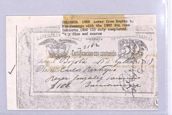 COLOMBIA Cover 50c CUBIERTA Insured Letter Stamp 1888 Stationery {Moorhouse}WT85 - Image 8