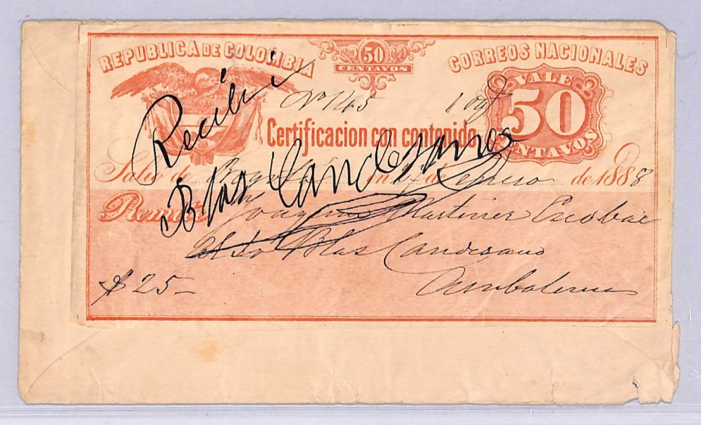 COLOMBIA Cover 50c *CUBIERTA* Stationery Bogota 1888 Ambalema {Moorhouse}WT100