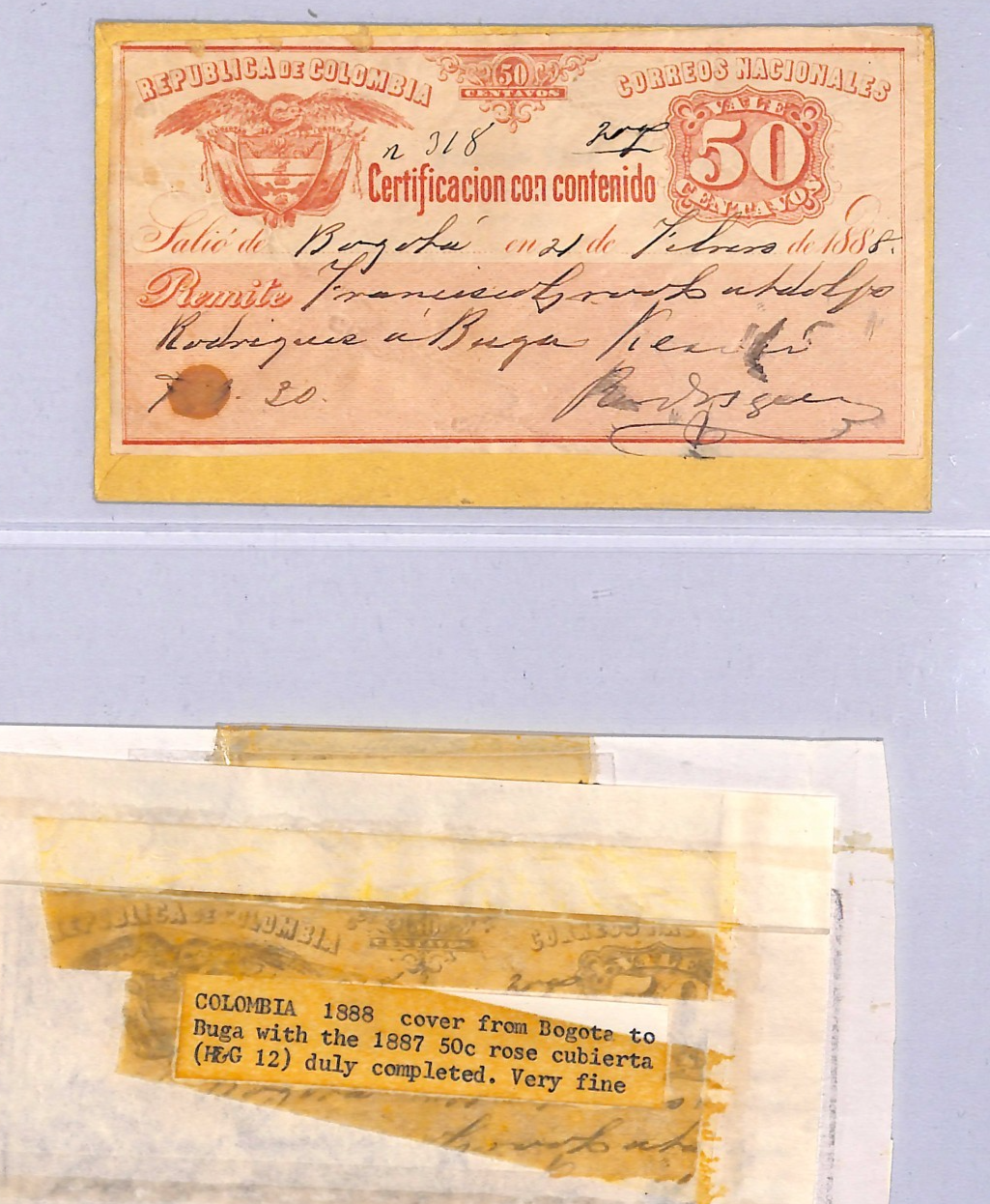 COLOMBIA Cover 50c CUBIERTA Stationery Used Bogota 1888 Buga {Moorhouse}WT95 - Image 4
