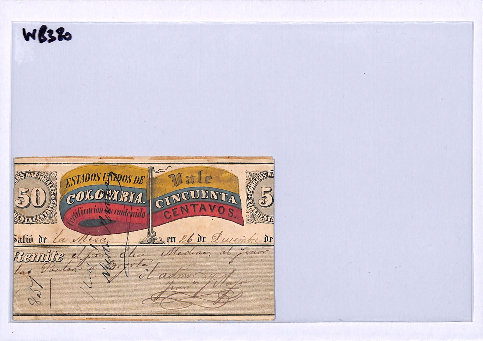 COLOMBIA Cover CUBIERTA 50c *FLAG* Stationery La Mesa 1880 Registered WB380 - Image 7