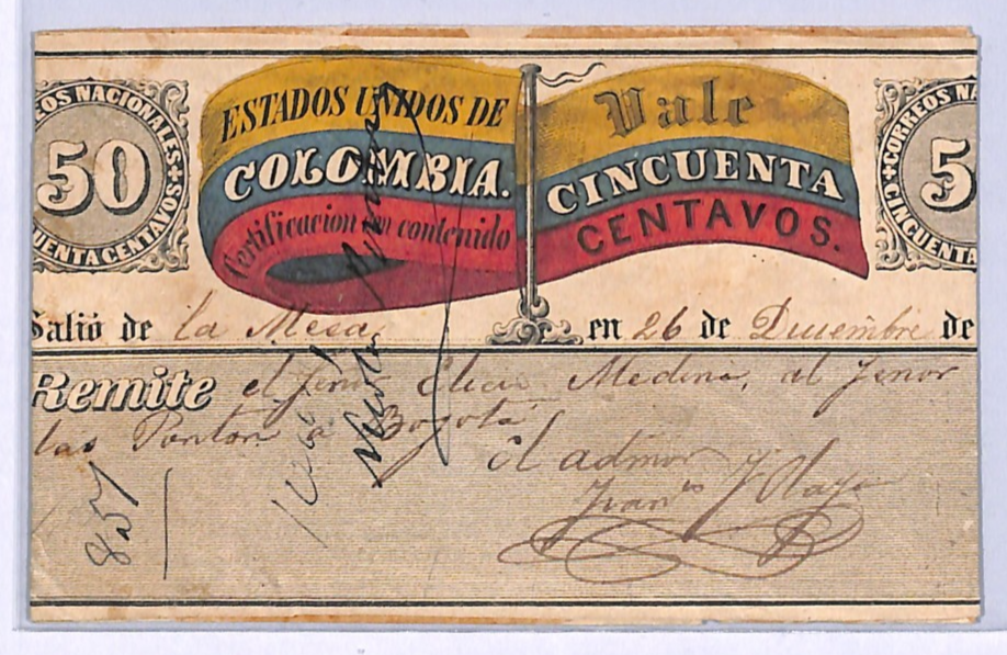 COLOMBIA Cover CUBIERTA 50c *FLAG* Stationery La Mesa 1880 Registered WB380