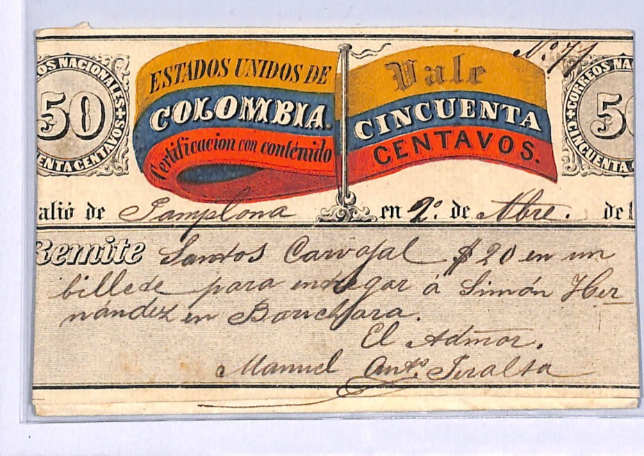 COLOMBIA Cover CUBIERTA 50c *FLAG* Stationery Pamplona 1886 {samwells}WB383 - Image 3