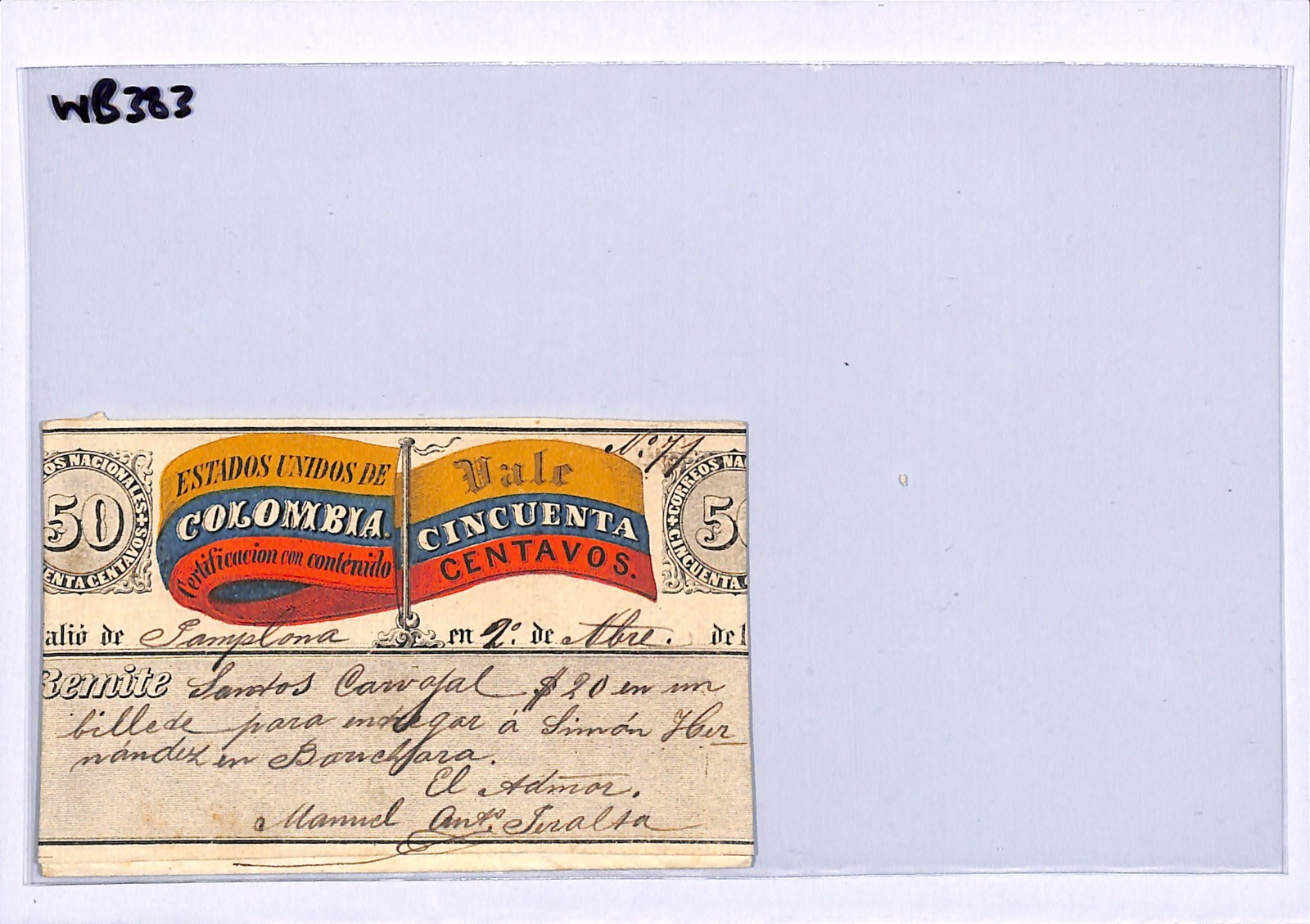 COLOMBIA Cover CUBIERTA 50c *FLAG* Stationery Pamplona 1886 {samwells}WB383 - Image 5