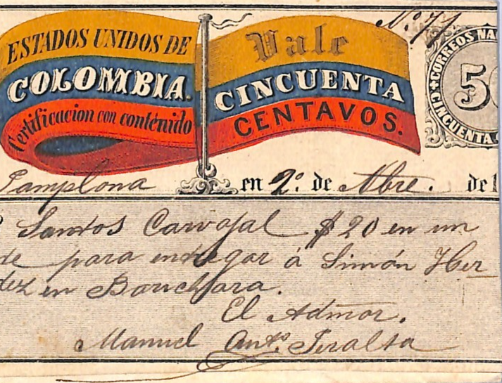 COLOMBIA Cover CUBIERTA 50c *FLAG* Stationery Pamplona 1886 {samwells}WB383
