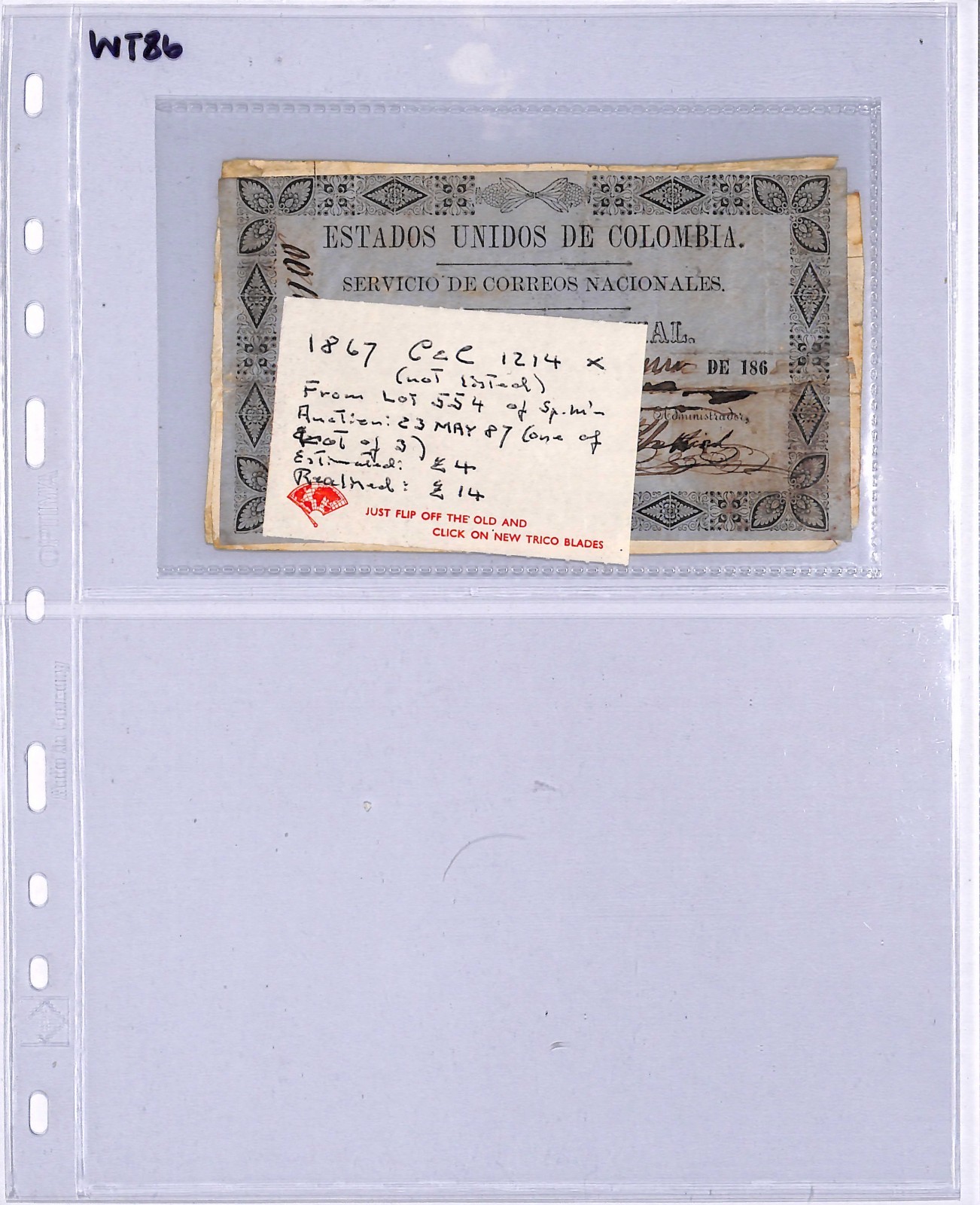 COLOMBIA Cover CUBIERTA *FIRST OFFICIAL ISSUE* Used 1867 Rare {Moorhouse}WT86 - Image 4